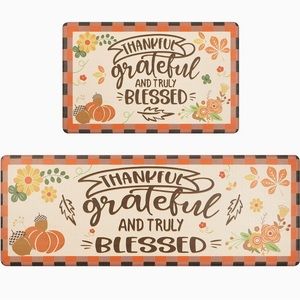 Fall Kitchen Rugs 2 PCS Farmhouse Kitchen Mats for Thanksgiving Decorations